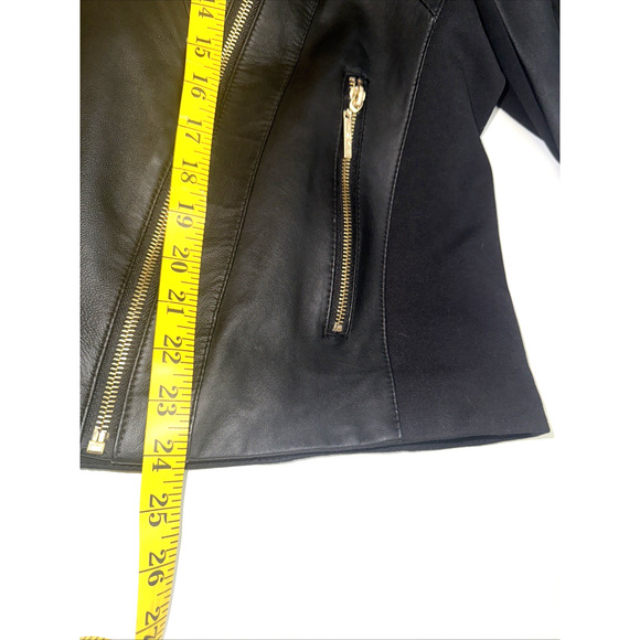 IMAN Womens Motorcycle Jacket Black Zip Up Pockets Wrap Collar Size L - Picture 5 of 9